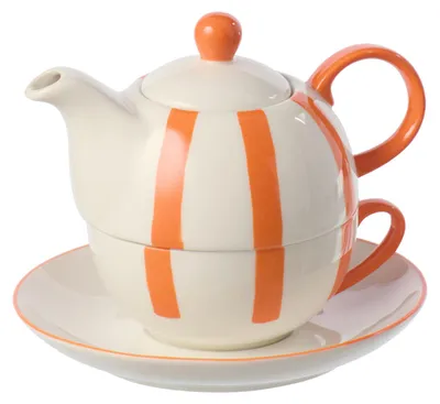 Produktbild von J-Line Teekanne Gestreift Porzellan Orange/Weiß