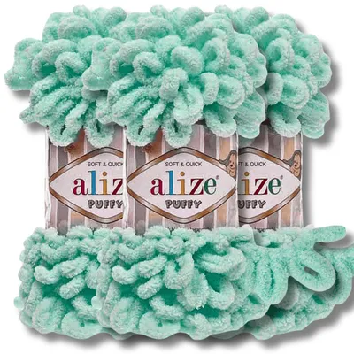 Produktbild von Alize 3x 100g Puffy Wolle, Uni, Häkeln, Stricken (Light Mint - 19)