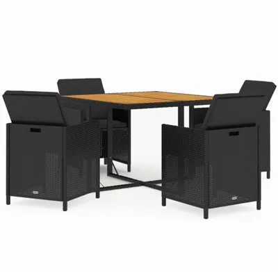 Immagine prodotto di vidaXL set da pranzo da giardino 5 pezzi con cuscini in poly rattan nero
