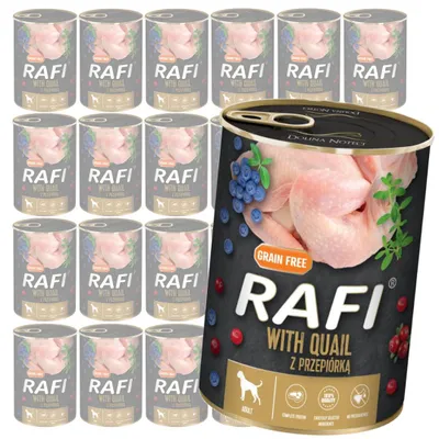 Zdjęcie produktu dla Rafi 24x400g Bezzbożowa Mokra Karma Dla Psa Z Przepiórką Żurawiną I Borówką