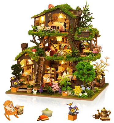 Miniaturhaus-Set Baumhaus mit Möbeln, DIY-Bausatz für Erwachsene