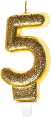 Imagen del producto de Vela de cumpleaños, 5 unidades, con purpurina dorada