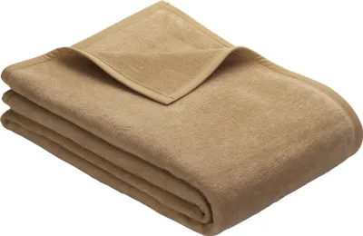 Produktbild von Ibena Kuscheldecke Porto 100x150 cm - Baumwollmischdecke camel einfarbig, Wolldecke, Sofadecke kuschelweich