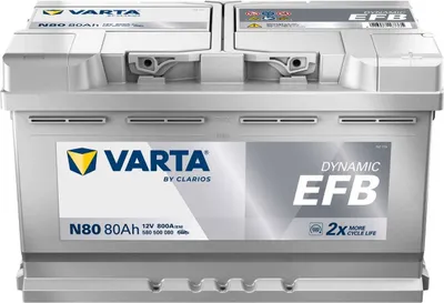 A studio shot of a Varta car battery.