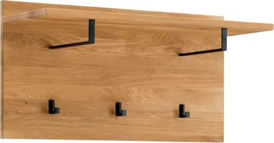Produktbild von Wandgarderobe Lido 80x41 aus massiver Asteiche mit 2 Kleiderstangen und 3 Haken