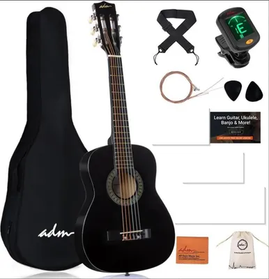 Produktbild von ADM Akustik-Gitarre für Anfänger (30 Zoll, Nylonseiten, Holz) – Komplett-Set für Kinder (Jungen & Mädchen) und Jugendliche, Tasche, Gurt, Stimmgerät
