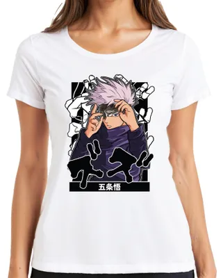 Zdjęcie produktu dla 五条悟 Jujutsu Kaisen Satoru Blindfold White Hair Anime Aesthetics Ladies T-Shirt, biały, S