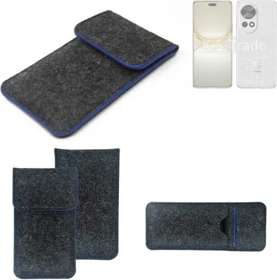 Produktbild von K-S-Trade Handy-Hülle Schutz-Hülle kompatibel mit Huawei nova 12 Ultra Filztasche Pouch Tasche Case Sleeve Filzhülle dunkelgrau, blauer Rand