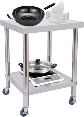 Zdjęcie produktu dla Stół roboczy ze stali nierdzewnej do kuchni - stół na kółkach - stół gastronomiczny - stół przygotowawczy - udźwig 300 kg - wymiary 60 x 60 x 85 cm