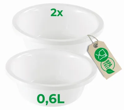 Produktbild von Novaliv 2x Spülschüssel Rund 0,6L, D16 cm, Weiß, BPA-frei & Spülmaschinenfest – Ideal für Küche und Camping, kleine Rundschüssel, Plastikschüssel klein, Waschschüssel klein, Plastic bowl