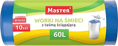 Zdjęcie produktu dla Master Worki Na Śmieci 60 L Z Taśmą Ściągającą Niebieskie 10 Sztuk