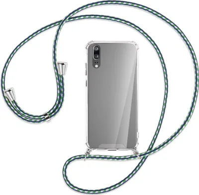 Produktbild von Handykette Backcover-Schutzhülle mit Band (Metall silberfarben) für Huawei P20 - grün/blau/weiß