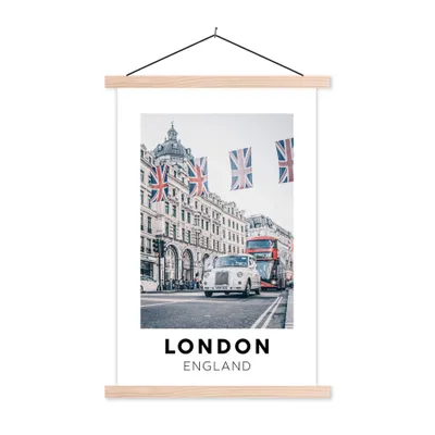 Produktbild von MuchoWow® Textilposter England - London - Flagge 40x60 cm mit holzfarbenen Rahmen - Poster