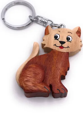 Image de Onwomania Porte-clés en bois chat animal de compagnie mignon chaton matou nez de fourrure pendentif Charm