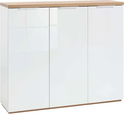 Produktbild von Kommode - Riviera Eiche Nachbildung - Weiß Hochglanz - mit 3 Türen