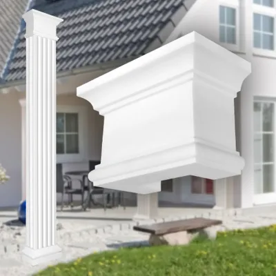 Produktbild von PRESTIGE DECOR Halbsäulenendstück Basis/Kapitell 360x180x220mm Säulenbauteil Kunstharzputz weiß, Säulenabschluß beidseitig verwendbar (Basis/Kapitell LC116-1H, Größe S halbiert)