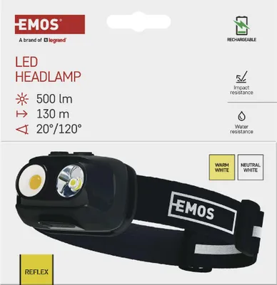 COB LED nabíjecí čelovka P3542, 500 lm, 130 m, Li-pol 1200 mAh