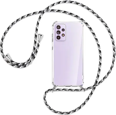 Produktbild von Handykette Backcover-Schutzhülle mit Band (Metall silberfarben) für Samsung Galaxy A33 5G - schwarz/grau/weiß