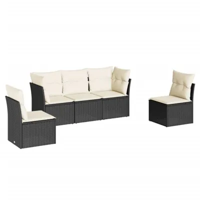 Produktbild von vidaXL 5-tlg. Garten-Sofagarnitur mit Kissen Schwarz Poly Rattan
