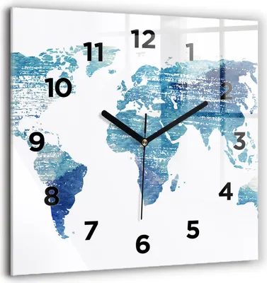 Produktbild von Wallfluent Große Wanduhr – Stilles Quarzuhrwerk - Uhr Dekoration Wohnzimmer Schlafzimmer Küche - Zifferblatt - schwarze Zeiger - 60 cm - Weltkarte