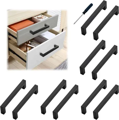 Obrázek produktu pro Černé úchytky na nábytek, nerezová ocel, 5 kusů, 140 mm, vhodné do kuchyně a na nábytek