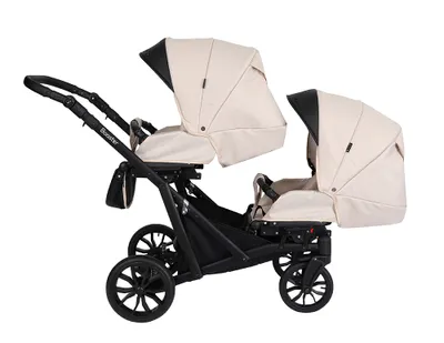 Produktbild von Kinderwagen BOOSTER 3 in 1 Komplettset Zwillingskinderwagen Geschwisterwagen Zwillingsbuggy Doppelkinderwagen (Creme)
