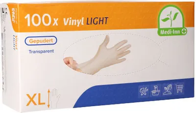 Produktbild von Medi Inn Handschuhe Vinyl transparent gepudert 100 Stück Größe XL