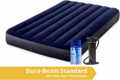 Produktbild von Intex Classic Dura-Beam - Luftmatratze - Zweifler - Mit Reparaturset und Handpumpe - 191x137x25 cm - PVC - Blau