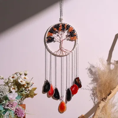 Productafbeelding van Dromenvanger Edelsteen - Levensboom met Agaat - Raamhanger - Wanddecoratie - Handgemaakt
