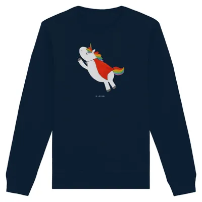 Produktbild von Mr. & Mrs. Panda Bio Baumwoll Pullover Einhorn Super Größe L - French Navy - Geschenk, Sweater, Held, Einhörner, Freundin, Pulli, Sweatshirt, Superheld, Unicorn
