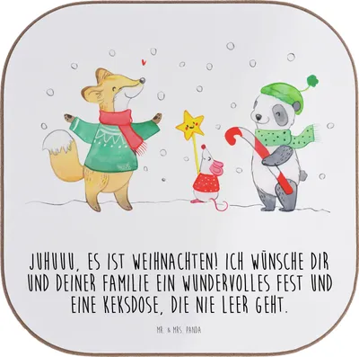 Produktbild von Mr. & Mrs. Panda Untersetzer für Gläser Winter Weihnachtsfreude - Weiß - Geschenk, gläseruntersetzer, Heiligabend, Tassenuntersetzer, Weihnachten, Coaster, Weihnachtsmann