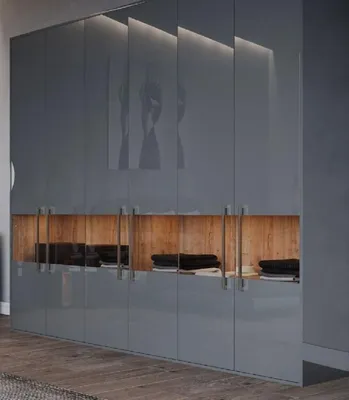Produktbild von Casa Padrino Luxus Schlafzimmerschrank Grau / Naturfarben 275 x 59,6 x H. 244 cm - Massivholz Kleiderschrank mit 6 Türen - Schlafzimmer Möbel - Hotel Möbel - Luxus Möbel