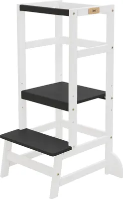 Produktbild von Joyz Lernturm für Kinder ab 1 Jahr, Weiß-Schwarz, Kinderstuhl aus Holz, Lerntower mit Schutzstab, Montessori Küchenhelfer und Learning Tower