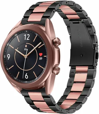 Produktbild von Strap-it Stahlarmband - Kompatibel mit Samsung Galaxy Watch 3 Armband 41mm Ersatzarmband Edelstahl - Faltschließe - Hochwertiges Material - für Smartwatch 20mm Armband Schwarz / Rosa