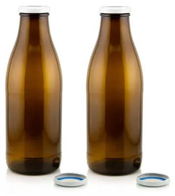 Milch Glasflaschen braun im Set mit 2 Flaschen und Ersatzdeckeln weiss