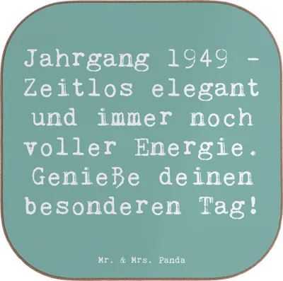 Produktbild von Mr. & Mrs. Panda Untersetzer für Gläser Spruch 1949 Geburtstag - Meeresbrise - Geschenk, gläseruntersetzer, Geboren am, Alter, historische Erinnerungen, Jahrgang, Tasse