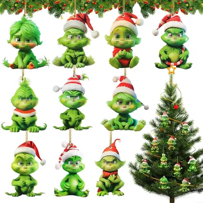 Produktbild von Set von 10 Weihnachtsbaumdekorationen Grinch Weihnachtsdeko hängende Ornamente für Zuhause Feiertagsaccessoires mit lustigen Anhängern