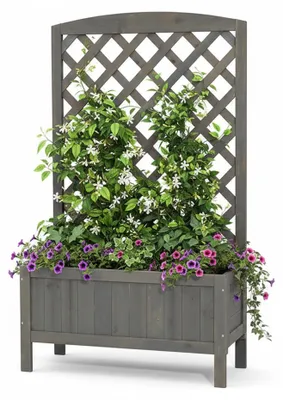 Zdjęcie produktu dla Mucola trellis with plantter box trellis flower box wooden climbing box rose arch climbing frame plantter trellis flower pot - grey