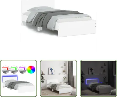 Image de The Living Store Cadre de lit avec tête de lit et lampes LED Blanc 100x200 cm
