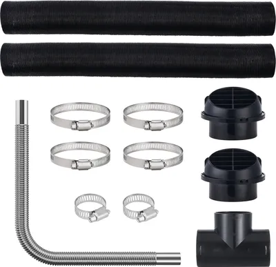 Image de Ensemble de conduit de chauffage diesel SucceBuy, tuyau d'échappement en acier inoxydable de 1", 2 évents, tuyau de conduit d'air extensible de 3", connecteur de sortie d'air en T et colliers de serrage Chauffages autonomes diesel
