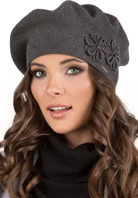 Produktbild von Vivisence Baskenmütze Damen mit Blumenapplikation - Elegante Mütze Damen Winter für Elegante Frauen Strickmütze herbst Wollmütze warm - Dunkelgrau