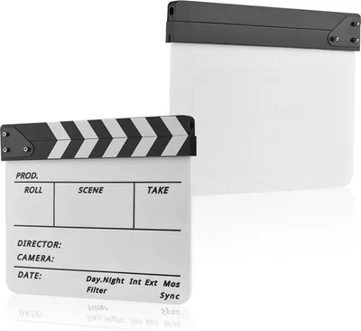 Zdjęcie produktu dla Wakects Clapper Board for Film Film TV Camera Photo, bioakryl i drewno z magnetycznym kolorowym patyczkiem i markerem (czarny - biały patyczek)