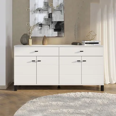 Immagine prodotto di Barich - Credenza, 154x35x78h cm Bianco, 3 Ripiani