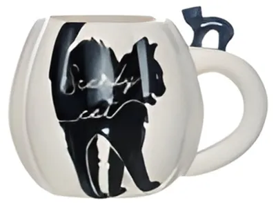 Produktbild von Weiße Halloween Kürbis Tasse mit schwarzer Katze