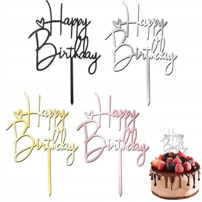 Zdjęcie produktu dla Topper na tort happy birthday akrylowy wielokrotny urodziny 4 szt.
