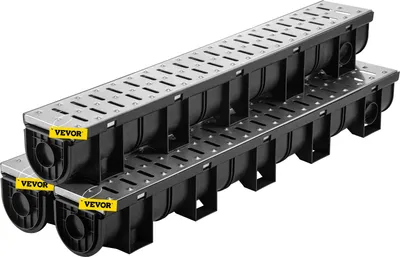 Image de VEVOR Kit Caniveau Extérieur, Lot de 3, Système de Drainage Tranchée Grille en Acier Inoxydable 15 x 13 x 100 cm, avec 3 Embouts, Connexion à Emboîtement, pour Drain Jardin, Allée, Piscine, Passerelle