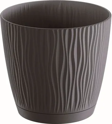 Produktbild von Prosperplast Blumentopf, Schwarz, 12.9x12.9x12 cm, Kunststoff, mit selbstverriegelndem Auffangbehälter, Feinsand-Optik, für Innen- und Außenbereich