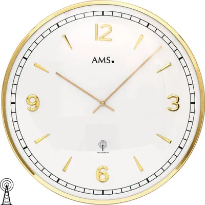 Produktbild von AMS 5609 Wanduhr Funk Funkwanduhr analog golden rund