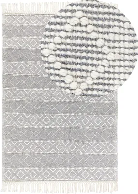 Obrázek produktu pro BELIANI Koberec šedý/bílý vlněný 160 x 230 cm obdélníkový geometrický vzor boho styl obývací pokoj ložnice