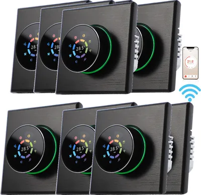 Produktbild von 8X WiFi Thermostat Digital LCD Raumthermostat Programmierbare Wandthermostat Unterputz Fußbodenheizung fuer 5A Warmwasserbereitung ,Tastensteuerung/Mobile APP/Sprachsteuerung Innenthermometer, Schwarz